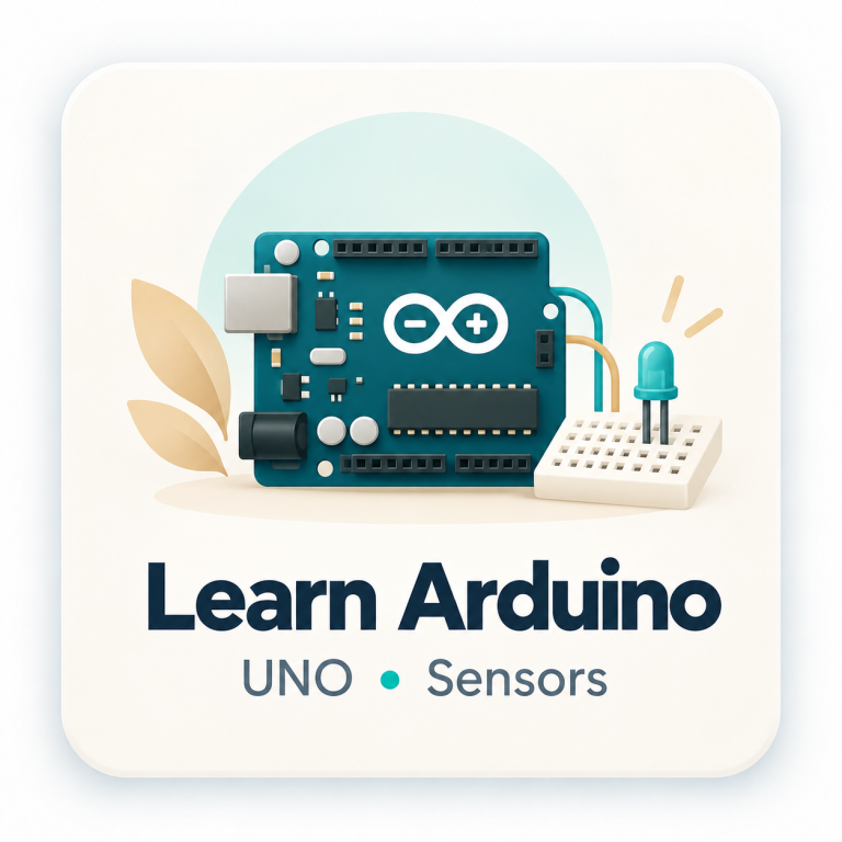 Arduino UNO board with breadboard, LED and sensor components