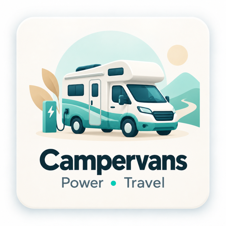 Campervan beside a power point in a mountain travel scene